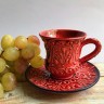 Керамическая чашка с блюдцем (красный цвет)