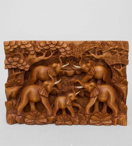 Панно резное "Пять слонов - символ мудрости"
