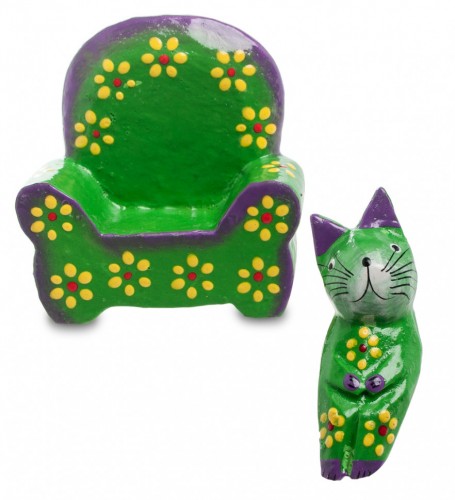 Статуэтка КОШКА в кресле, цвет-зеленый