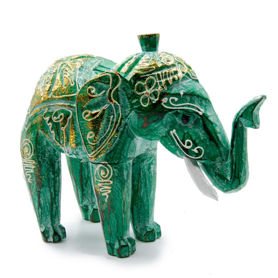 Сувенир из дерева  Слон 15см Албезия Антик Green-Gold