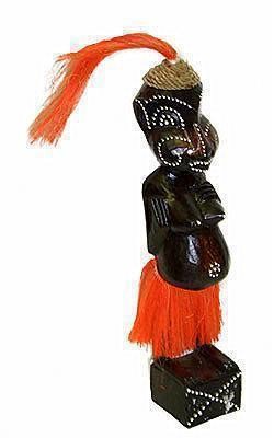 Фигурка аборигена, девушка в юбке из кокосового волокна и шапочке из абаки украшенных кокосом, 33см